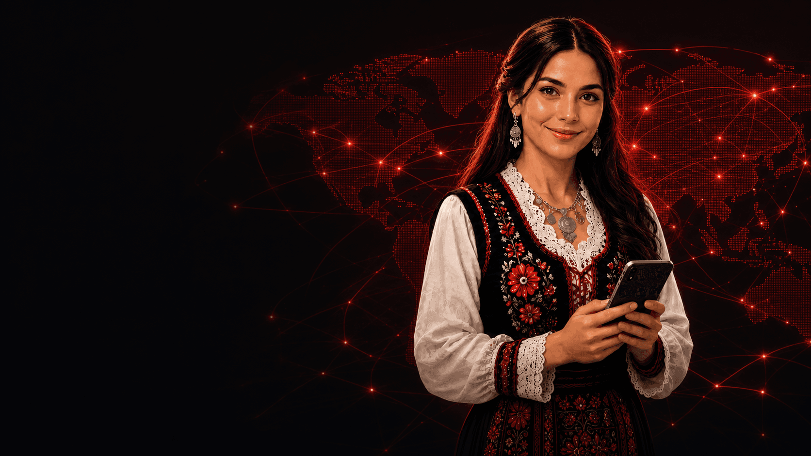 Vajza e brandit Shqiponja eSIM me veshje tradicionale